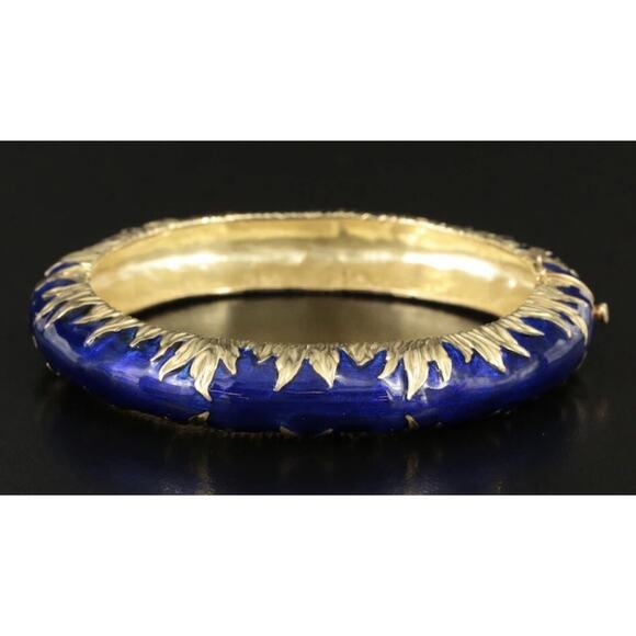 Vintage Cartier 18k Gold Blue Enamel Bangle Bracelet RARE - Picture 7 of 16